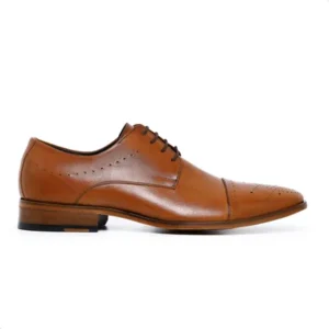 Sapato Social Brogue Fino em Couro Caramelo